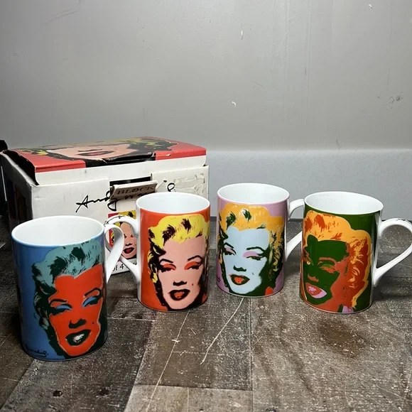 Vintage Andy Warhol Marilyn Monroe - Set of 4 Mugs Block Pop Art 1997 NIB - Picture 1 of 12